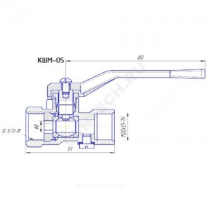 Кран для манометра шаровой латунь 11Б27п11 Ду 15 Ру16 ВР G1/2"-М20х1,5 с рукояткой без фланца вода/пар ВИПРА КШМ-05.00.000-01