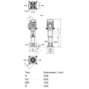 Насос многоступенчатый вертикальный HELIX V 1605-2/25/V/KS/400-50 PN25 3х400В/50 Гц Wilo 4150664