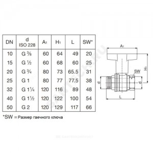 Кран шаровой латунь никель Optibal Ду 15 Ру16 ВР/НР полнопроходной с Т-рукояткой удлиненная ручка Oventrop 1077304