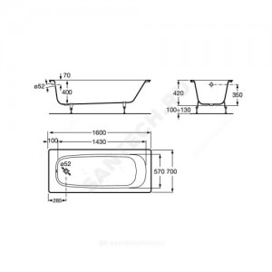 Ванна чугунная Continental 160х70 без ножек Roca 21290200R