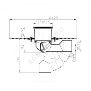 Трап для балконов и террас регулируемый с "сухим" затвором Дн 50/75 с нержавеющей решёткой 115х115мм с полимербитумным полотном горизонтальный/вертикальный выпуск HL HL80H