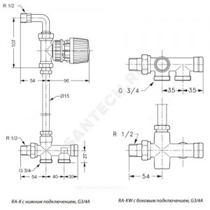 Комплект термостатический RTR-K/RTR 7090 газ/нап для двухтр Ду 15 Ру10 с уплотнительной втулкой и отводом клипс RTR (RA) 5-26oC Danfoss 013G2169