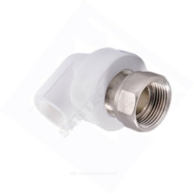 Угольник PP-R комбинированный белый с накидной гайкой Дн 20х3/4" RTP (РосТурПласт) 14266