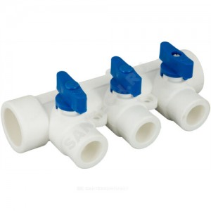 Коллектор PP-R синий Дн 32х20 на 3 выхода с кранами RTP (РосТурПласт) 28203