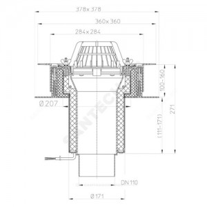 Воронка кровельная HL63.1 с вертикальным выпуском PP Дн 110 с листвоуловителем, электрообогревом, теплоизоляцией, обжимным фланцем HL HL63.1/1