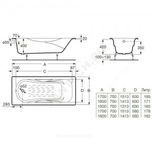 Ванна чугунная Malibu 150х75 Roca 23157000R