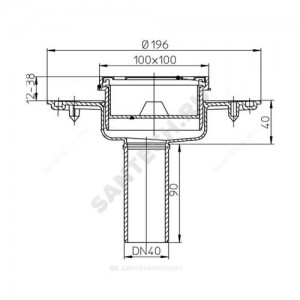 Трап для балконов и террас нерегулируемый Дн 40 с нержавеющей решёткой 94х94мм вертикальный выпуск HL HL92