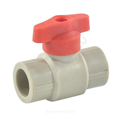 Кран PP-R шаровой серый Дн 25 полупроходной с красной ручкой VALFEX 20255025BГ