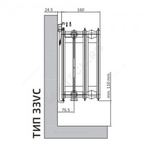 Радиатор стальной панельный Ventil Compact VC тип 33 400х1400 Qну=3480 Вт ниж/п в комплекте кронштейн. встроенный вентиль RAL 9016 (белый) Heaton Plus