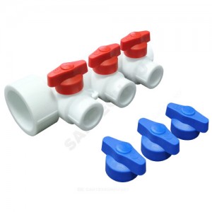 Коллектор PP-R белый Дн 40х20 на 3 выхода с кранами VALFEX 101134003