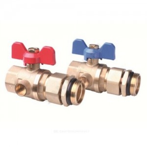 Комплект шаровых кранов латунь FHF-BV Ду 25 с гнездом для установки термометра Danfoss 088U0822