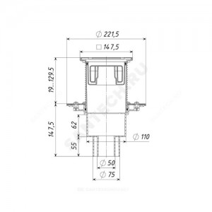 Трап регулируемый с "сухим" затвором Дн 110 с нержавеющей решёткой вертикальный выпуск Татполимер ТП-310.1Ds