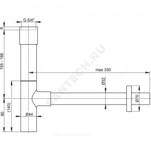 Сифон для умывальника бутылочный DESIGN латунь 1 1/4"х32 с прямой трубкой 32мм хром без выпуска Alca Plast A402