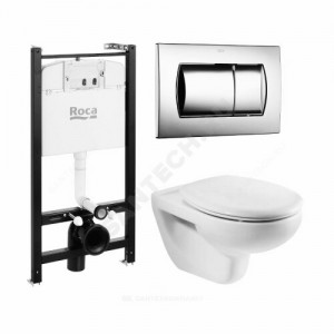 Комплект 4 в 1 Victoria унитаз подвесной + инсталляция + кнопка смыва + сиденье дюропласт микролифт Roca 893100000