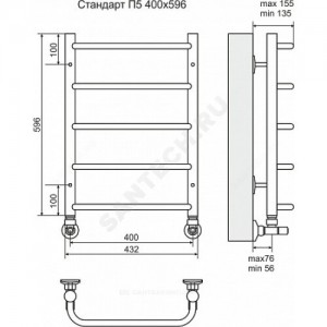Полотенцесушитель водяной нерж сталь Лесенка Ду 25 (1/2") ВР 187 Вт 400х596мм 5П нижнее подключение Стандарт Терминус 4670030725288