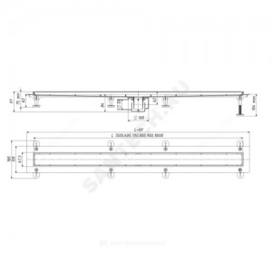 Лоток душевой с "сухим" затвором ТП-55.1 Дн 50 с решеткой под кладку плитки 1000х67 горизонтальный выпуск Татполимер 101200285
