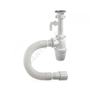 Сифон для умывальника бутылочный 1 1/4"x40 с гофрой 40х40/50 с отводом (штуцером), с удлиненным патрубком выпуск с нержавеющей решёткой D=63мм Орио А-32079