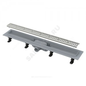 Лоток душевой с гидрозатвором+механический сухой затвор Дн 40 с нержавеющей решеткой 850х60 горизонтальный выпуск Alca Plast APZ10-850M