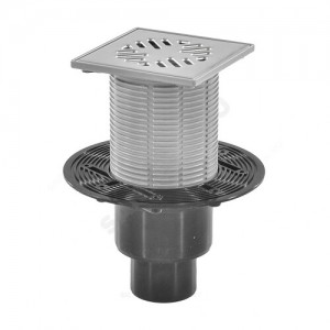 Трап регулируемый с поплавковым "сухим" затвором Дн 50/75/110 с нержавеющей решёткой 150х150мм вертикальный выпуск Татполимер ТП-310Ds