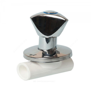 Клапан (вентиль) PP-R запорный белый хромированный внутренняя пайка Дн 20х90гр Ру25 LUX RTP (РосТурПласт) 14188