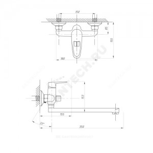 Смеситель для ванны с душем серия КОМПЛЕКТАЦИЯ ПСМ 104-2 одноручный Профсан PSM-104-2
