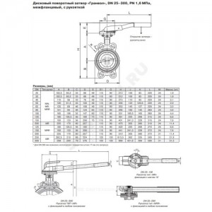 Затвор дисковый поворотный чугун ЗПТС Ду 100 Ру16 межфл с рукояткой диск чугун манжета EPDM HT FL(w)-3-100-MN-НТ Гранвэл BD01N12825