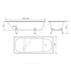 Ванна стальная Optimo 150х70 в/к ножки 1 шт White Wave (Караганда)