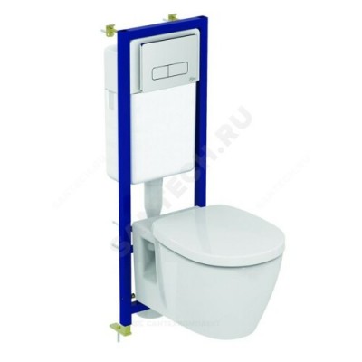 Комплект 4 в 1 Connect унитаз подвесной + инсталляция + кнопка смыва + сиденье дюропласт микролифт Ideal Standard W880101 (E803501|E712701|W3710AA)