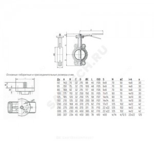 Затвор дисковый поворотный чугун Ду 250 Ру10/16 межфл с редуктором диск чугун Рус Benarmo