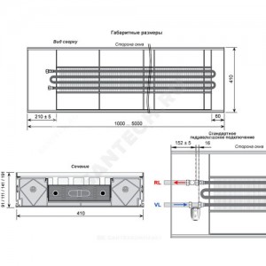 Конвектор внутрипольный WSK без решетки подключение - слева с торца Mohlenhoff WSK 410-140-5000