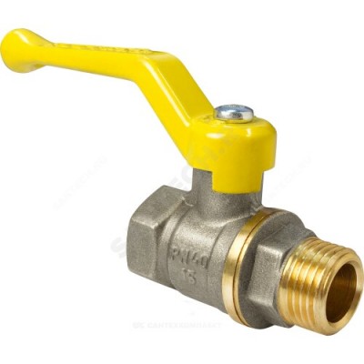 Кран шаровой латунь никель газ 11Б27фтМ Ду 25 Ру40 ВР/НР полнопроходной рычаг VALFEX VF.272.NR3.100