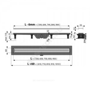 Лоток душевой с гидрозатвором+механический сухой затвор Дн 40 с нержавеющей решеткой 750х60 горизонтальный выпуск Alca Plast APZ9-750M.