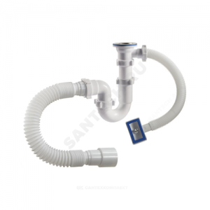 Сифон для кухонной мойки трубный с гибким переливом 1 1/2"x40 с гофрой 40х40/50 выпуск с нержавеющей решёткой D=70мм Орио S-41049