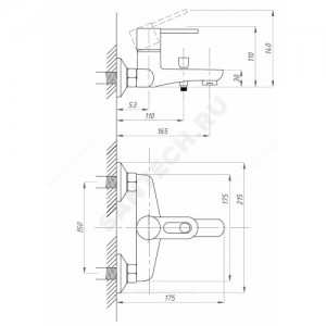 Смеситель для ванны с душем ПСМ-815-КТ/008 одноручный Профсан