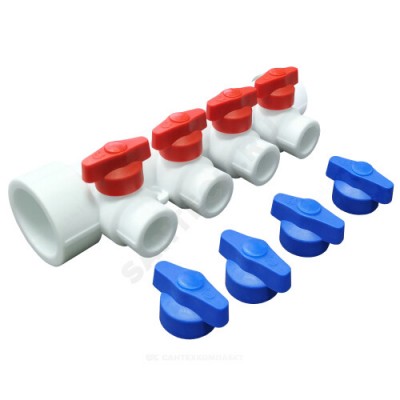 Коллектор PP-R белый Дн 40х20 на 4 выхода с кранами VALFEX 101134004