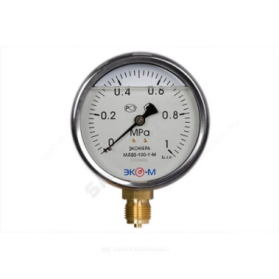Манометр гидрозаполненный МД93 радиальный Дк100мм 0-1,6 МПа М20х1,5 глицерин ЭКОМЕРА