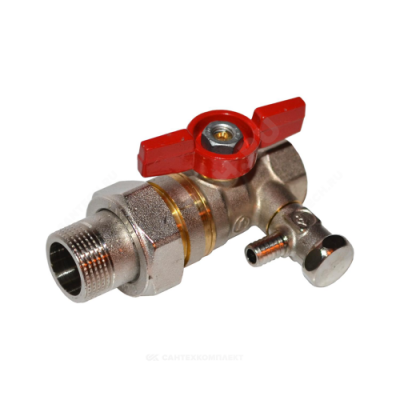 Кран шаровой латунь со спускником R919S никель Ду 15 Ру42 ВР/"американка" G1/2"xG3/4" бабочка полнопроходной с отводом (полусгоном) Giacomini R919SX004