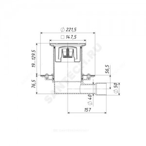 Трап регулируемый с гидрозатвором+механический сухой затвор Дн 40/50 с нержавеющей решёткой 150х150мм горизонтальный выпуск Татполимер ТП-510.1 (Hs+Ms)