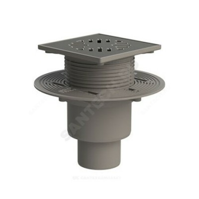 Трап регулируемый с гидрозатвором+механический сухой затвор Дн 50/75/110 с нержавеющей решёткой 150х150мм вертикальный выпуск Татполимер ТП-1712(Hs+Ms)