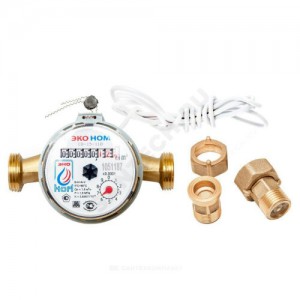 Счётчик г/в и х/в крыльчатый одноструйный Ду 15 Ру16 90С L=110мм резьба импульсный с обратным клапаном В/К ЭКО НОМ СВ110-007