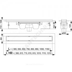 Лоток душевой с гидрозатвором Дн 50 без решетки 750х60 вертикальный выпуск Alca Plast APZ1006-750