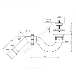 Сифон для поддона трубный 1 1/2"x40 с переходной трубкой 45гр. 40/50 выпуск с нержавеющей решёткой D=70мм Орио А-42587