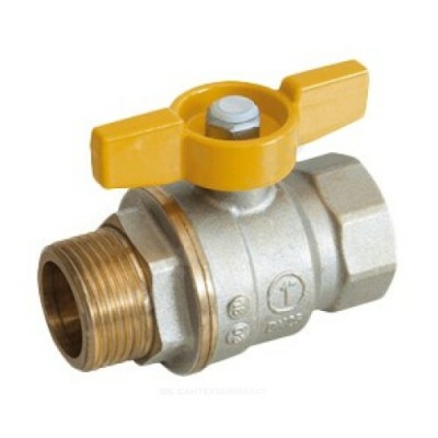 Кран шаровой латунь никель газ R734G Ду 25 ВР/НР полнопроходной бабочка Giacomini R734GAX005