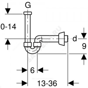 Сифон для умывальника/биде трубный 1 1/4" с прямой трубкой 32мм без выпуска Geberit 151.113.11.1