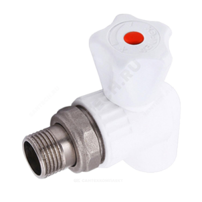 Кран PP-R шаровой белый НР Дн 20х1/2" угловой для радиатора VALFEX 10148020