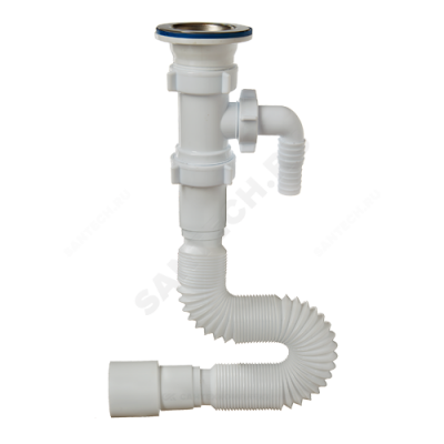 Сифон для умывальника гофрированный 1 1/2"x40/50 L=850мм с отводом (штуцером) выпуск с нержавеющей решёткой D=70мм Орио А-30175