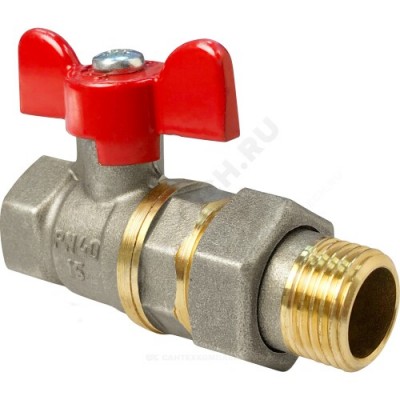Кран шаровой латунь никель 11Б27фт1М Ду 32 Ру40 ВР/"американка" полнопроходной бабочка VALFEX VF.227.NB1.114