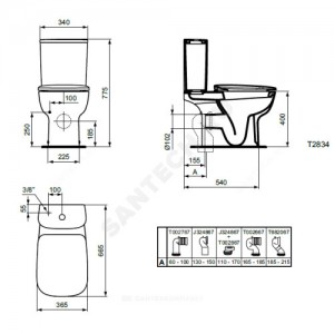 Унитаз без бачка Esedra горизонт/выпуск без сиденья Ideal Standard T283401.