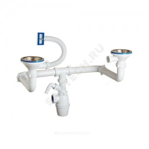 Сифон для кухонной мойки с двумя чашами бутылочный с гибким переливом 3 1/2"x40 с отводом (штуцером) выпуск с нержавеющей решёткой D=114мм Орио А-43592