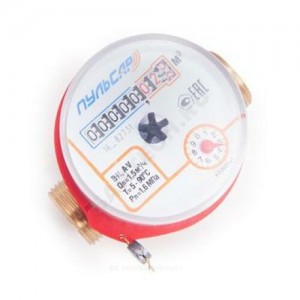 Счётчик г/в и х/в крыльчатый одноструйный Ду 15 Ру16 90С L=80мм резьба с обратным клапаном В/К 1,5 м3/ч Пульсар Тепловодохран H00016121